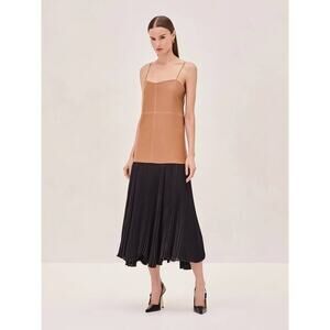 Alexis Piatta Midi Pleated Dress in Saddle Black XS